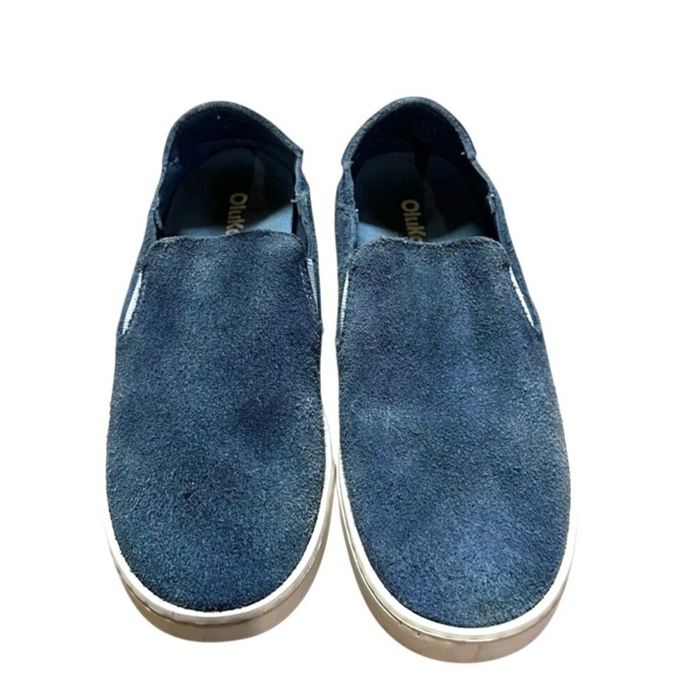 Olukai women's 8.5 Pehuea Luxe Light Blue Slip On Leather beach casual boho chic